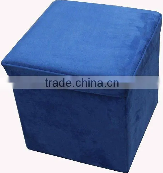 Cheaper! Blue Suede Folding Storage Ottoman photo-1
