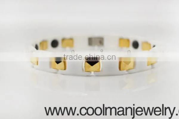 Men White Ceramic Bracelet With Gold Plated Tungsten Jewellery