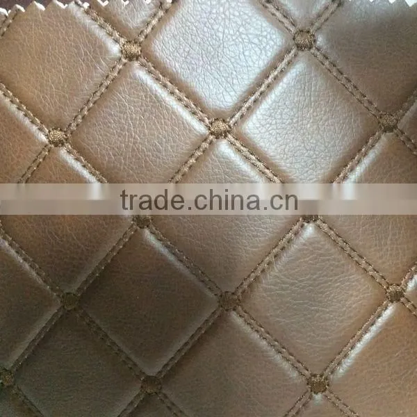 Semi PU Upholstery Leather Supplier Surface With Embroider Design and Metallic Color photo-5