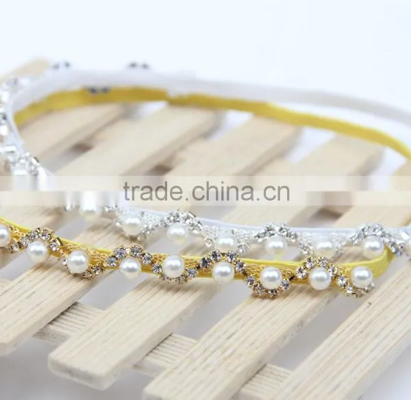 2016 New Fashion Rhinestone Pearls Women Hair Band / Silver and Gold Bridal Hair Accessories With Ribbon Silk / Pearl Belt photo-6