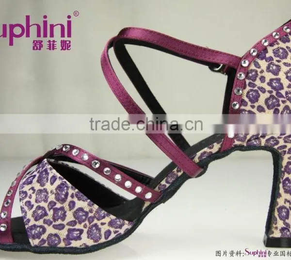 Suphini Leopard Latin Dance Shoes Purple 7.5cm Heel photo-2