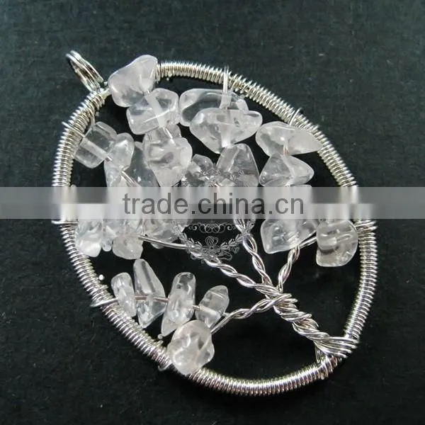 40x55mm Round Handmade Wiring Tree in Random White Crystal Stone Pendant Charm DIY Supplies 1820246 photo-2