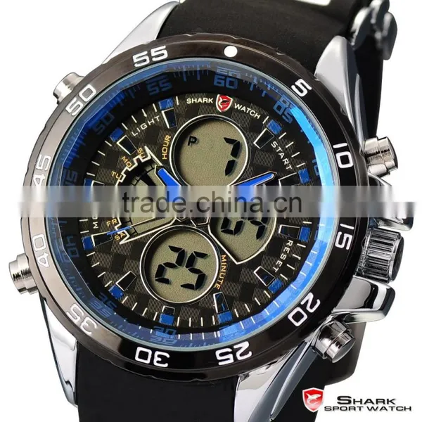 SHARK Men's Date Day Alarm LCD Sports Quartz Rubber Army Wrist Watch photo-3