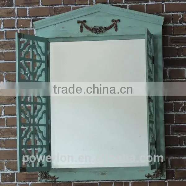 Wooden Frame Opening Window Mirror Antique Blue Shabby Chic Style photo-2