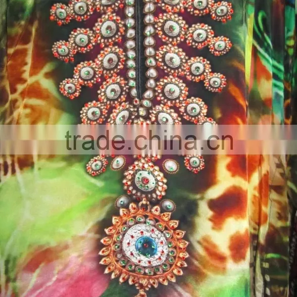 SILK DIGITAL Print Embellished Kaftan CAFTAN Tunic Poncho Blouse photo-4