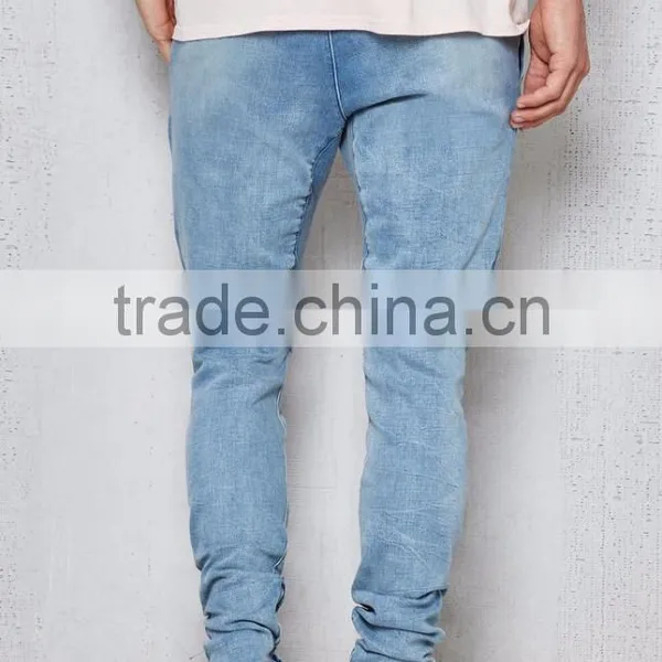 Drop Skinny Indigo Blue Biker Denim Joggers photo-4