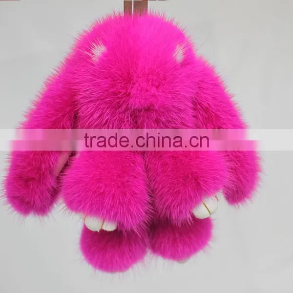 Myfur Fashion Hot Pink Rose Custom Mink Fur Rabbit Shape Keychain for Bag Charm photo-2