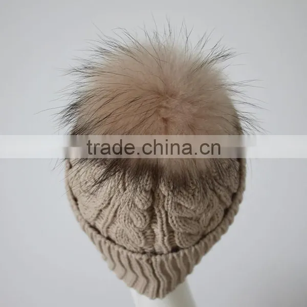 Myfur Knitted Beanie Slouchy Unisex Cap Baggy Skull Ski Keep Warm Hat With Fur Ball photo-4