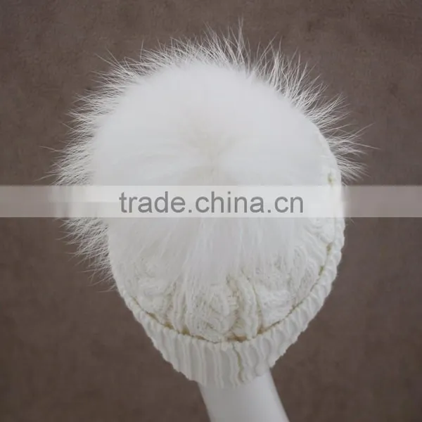Myfur 2016 Newest Girls Winter Knitted Wool Hats With Fur Poms photo-4