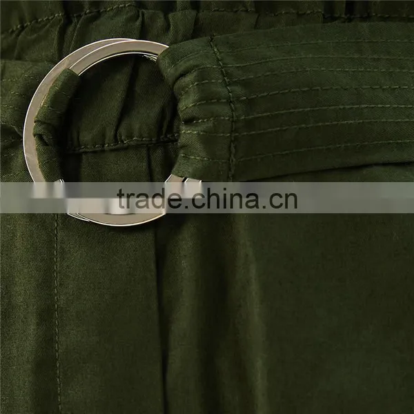 Green Twill Cargo Pants Womens Cropped Trousers With Belt and Buckle photo-5