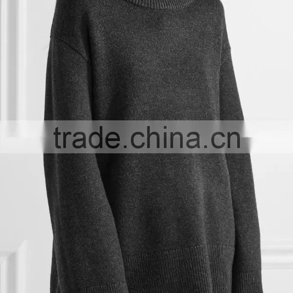 High Quality Slips On Charlcoal Wool and Cashmere-Blend Turtleneck Sweater With Scoop Hem photo-2
