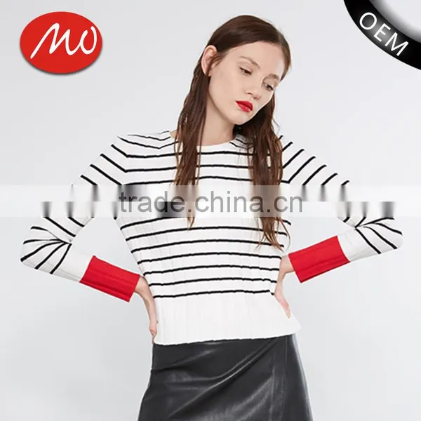 Ladies Black and White Striped Computer Knitted Striped Sweater With Hihg Quality