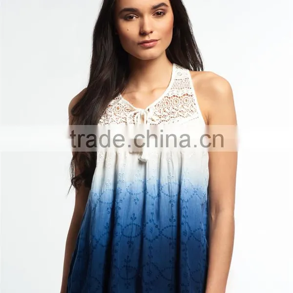 2017 Guangzhou Shandao New Summer Arrival Women Sleeveless Round Neck Lace Collar Crinkle Cotton Designer Casual Tops photo-2