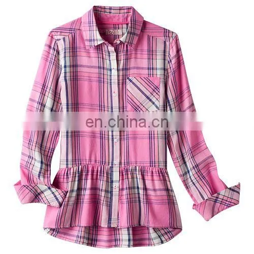 Long Sleeve Kid Shirt, Girls 7- 16 & Plus Size Perfectly Soft Button-Front Peplum Plaid Shirt photo-5