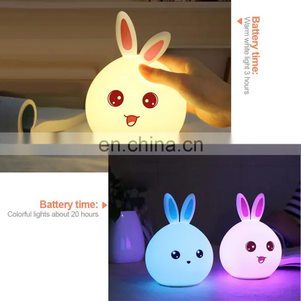 Hot Selling Lovely Rabbit Silicone Night Lamp USB Rechargeable Colorful Led Light photo-5