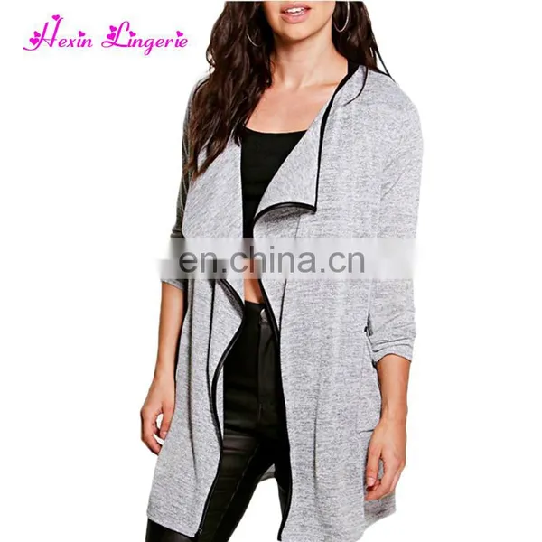 No Moq Factory Price Ladies Cardigan Stand Collar Long Sleeve Cotton Long Coat photo-2