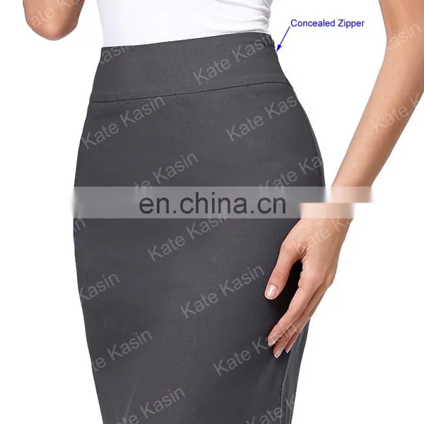Kate Kasin Occident Women's High Stretchy Hips-Wrapped Dark Grey Pencil Skirt 20" KK000276-2 photo-4