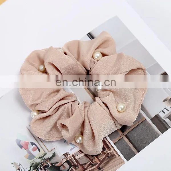 Women Pearl Elastic Rubber Bands Headwear Headband Girls Scrunchies Solid Silk Hair Tie Rope Ring Hair Accessories Free Shipping photo-3