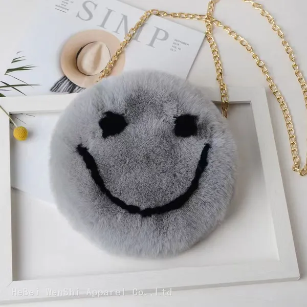 029Plush Bag Round Smiley Bag One Shoulder Oblique Cross Bag Cute Girl Fur Bag Wholesale photo-5