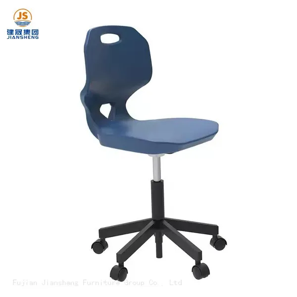 Single student chair with plastic shell and metal frame