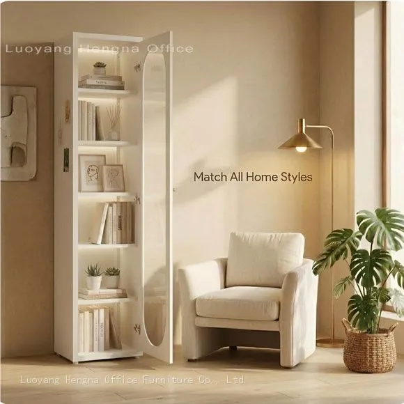 Arched Glass Door Steel Bookcase — Vintage Gold Handle Display Cabinet With Magnetic Quiet Close photo-2
