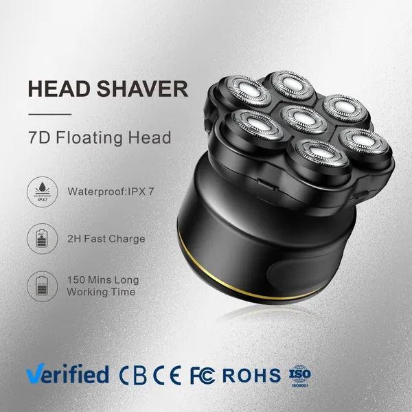 Professional 7D Magnetic Stainless Steel Blade Head Shaver for Men Large Battery Waterproof Hair Remover LED Display USB US