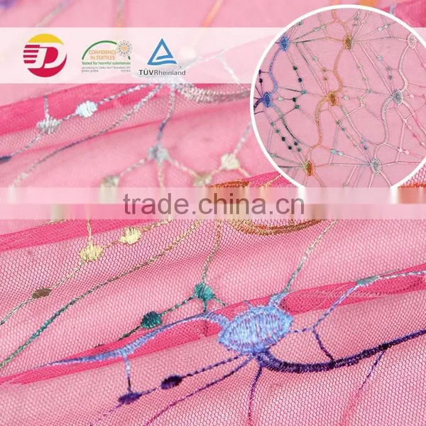 Wholesale Embroidery Print Pink Bead Lace Fabric photo-6