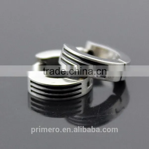 Fashion Gothic Punk 1 Pair Stainless Steel Mens Stud Earrings Stripe Jewelry Silver photo-2