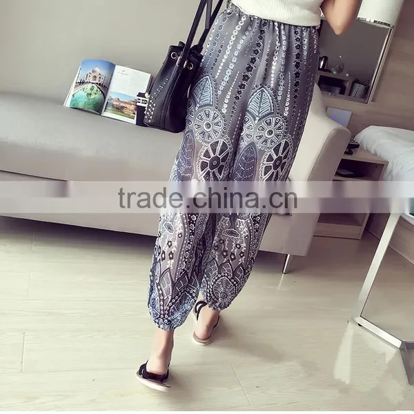 Lady and Woman Loose Wide Leg Chiffon Fat Girl Pants and Trousers photo-2