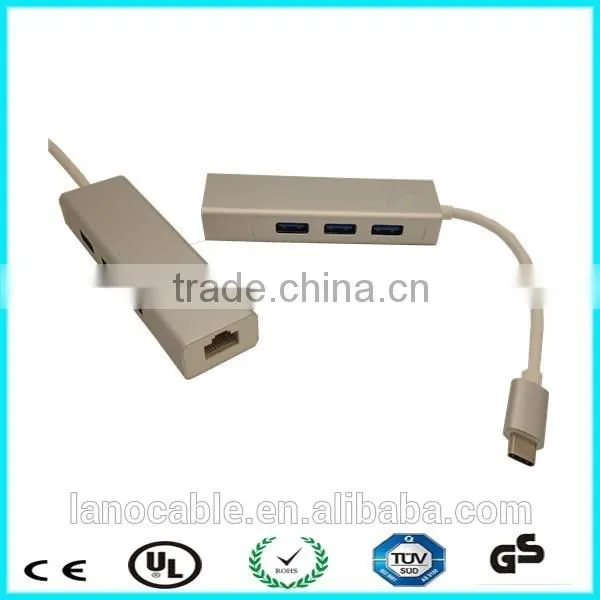 USB C Lan Ethernet With 3 USB 3.0 Hub Network Adapter photo-3