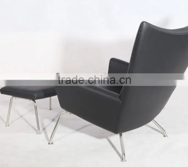 Hans Wegner Leather High Wingback Chair Wing Lounge Chair With Footrest Supplier's Choice photo-4