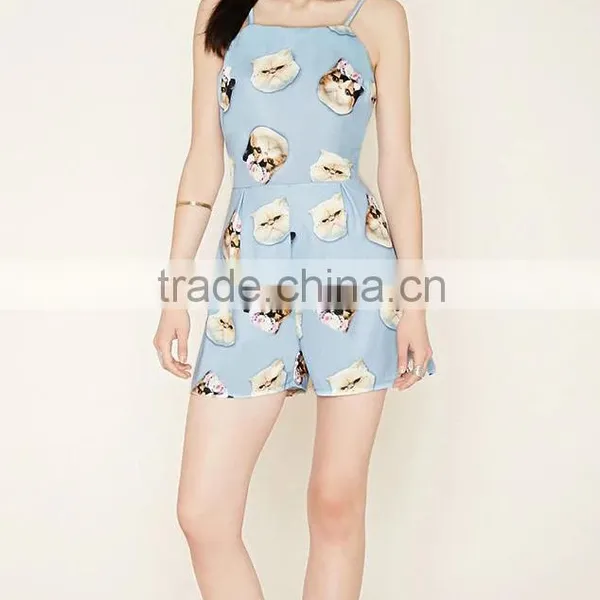 Pets Printing Pattern Casual Beach Shorts Jumpsuit Rompers For Lady photo-6