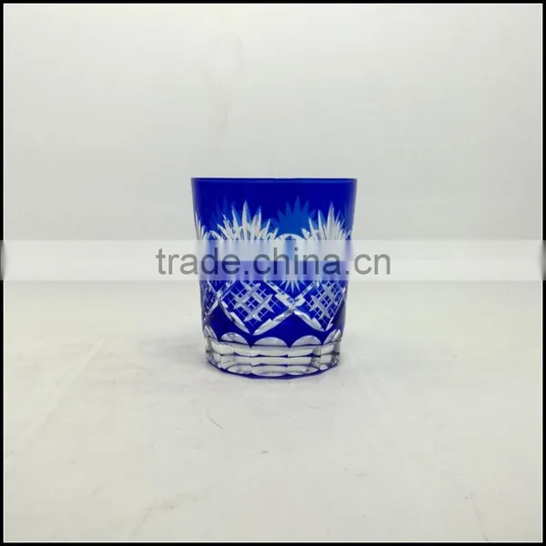 Cobalt Blue 8 oz Stock Hand Cut Round Glass Tumbler photo-4