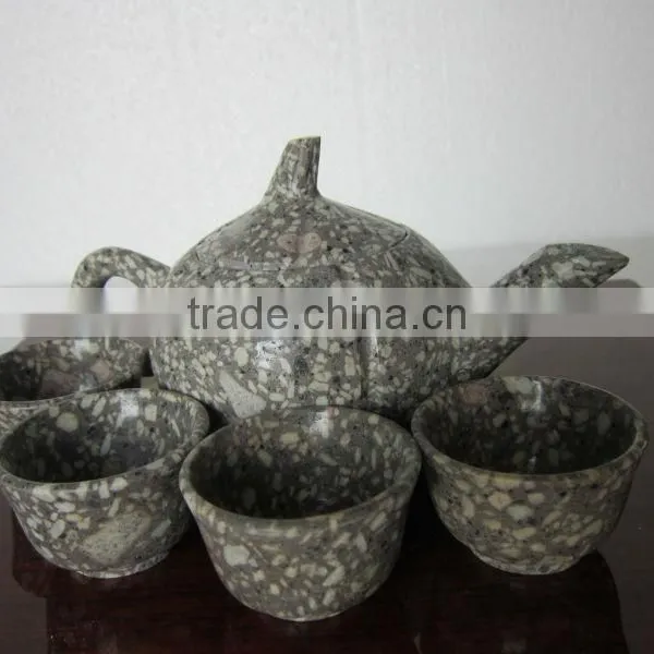 Creative Korean and Japanese Style White Maifan Stone Tea Sets With One Stone Pot With 4 Cups