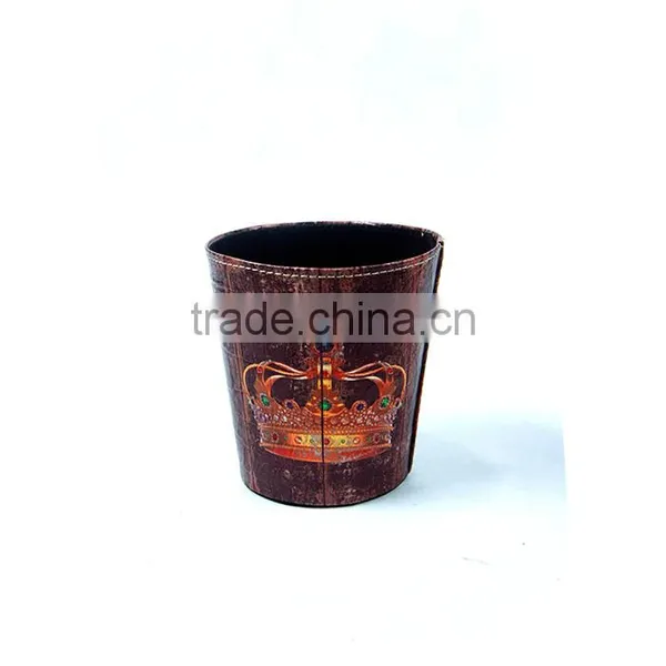 Newest Elegant Crown Print Waste Bin Faux Leather Trash Can photo-2