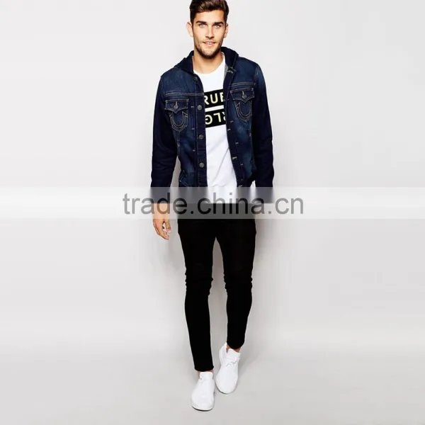2016 New Fashion Denim Hoody Jacket for Men Customized Design photo-4