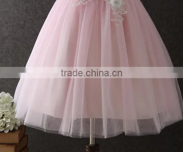 High Quality Boutique Girl Clothing Embroidery Flower Elegant Pink Fluffy Tulle Sleeveless Party Dresses Shiny Performance Dress photo-6