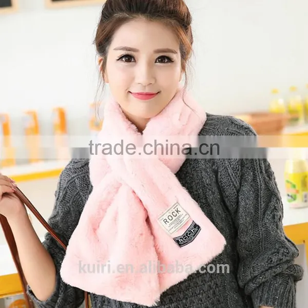 Brand Design Winter Scarf Women Faux Rabbit Fur Collar Fur Scarf Cross Warm Ladies Scarves photo-4
