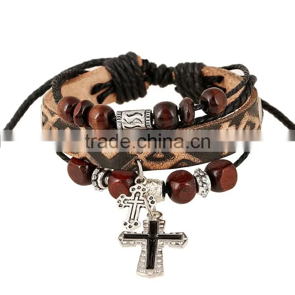 Factory Price Retro Handmade Leather Mens Bracelets photo-3