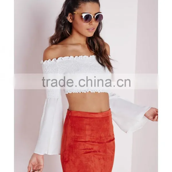 2015 New Style Long Sleeve Crop Top Wholsale off Shoulder Top photo-4