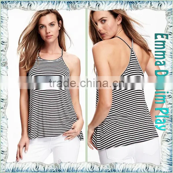Latest Designs Sexy Ladies White Black Striped Tank Tops photo-4