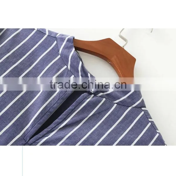 Wholesale Womens 100% Cotton Long Sleeve Stripe Shirt photo-3