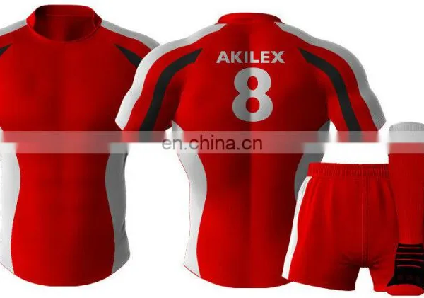 2016 Trendy Red Custom Design Sublimation Rugby Jersey With Socks photo-5