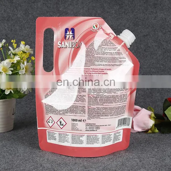 Factory Price Customized 1L Biodegradable Plastic Stand up Squeeze Spout Pouch for Cleaning Detergente Packaging photo-2