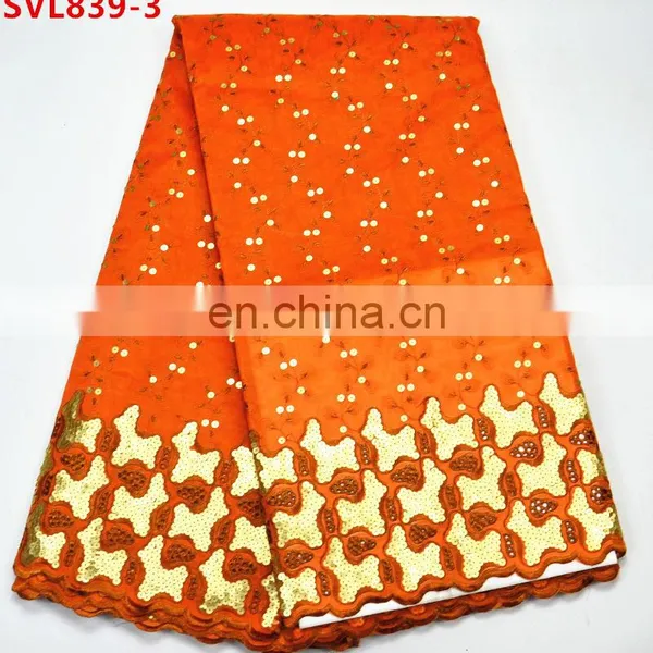 2017 Top Quality Sequin Lace Fabric Swiss Lace 100% Cotton Fabric Lace Fabric African photo-3