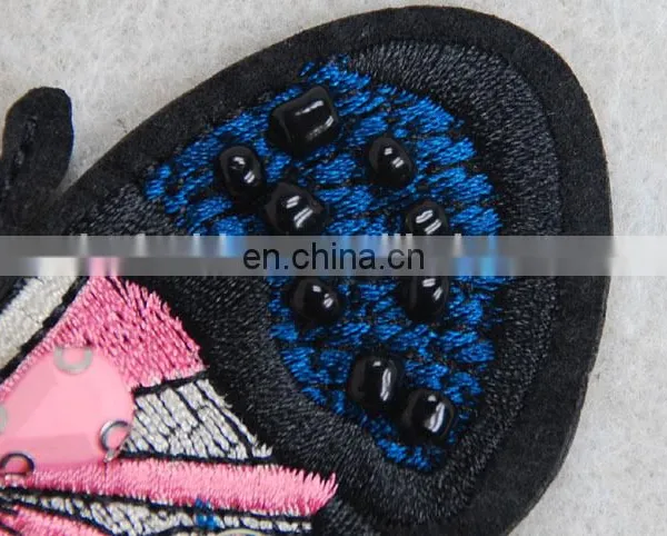Good Quality Wholesale Beaded PINK Butterfly Embroidery Patch for Clothing photo-4
