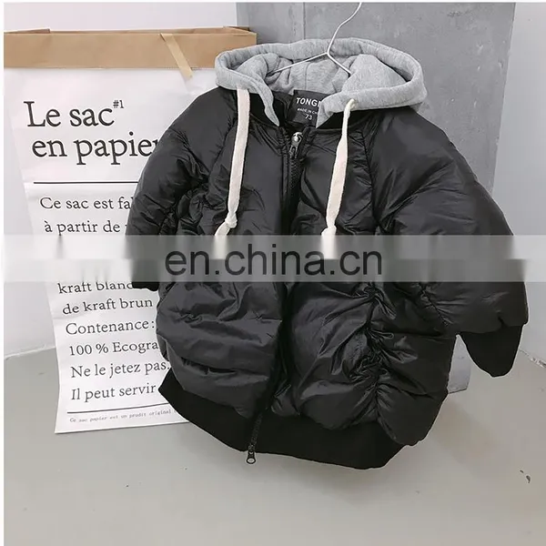 3423/ Best Selling Patchwork Windproof Jacket Long Coat for Kids Hooded High Quality Black Girl Jacket photo-2