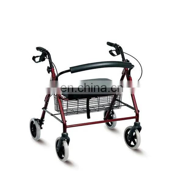 China Aluminum Folding Walking Aid Rollator Walker With Shopping Bag and Basket photo-3
