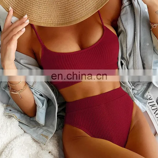 New Solid Color Spiral Pit Strip U-shaped High Waist Bikini Sexy Swimsuit Swimsuit Women photo-5