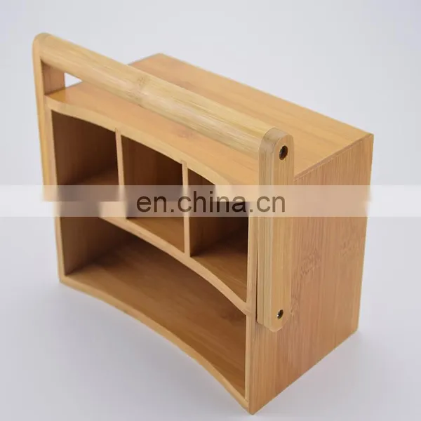 Bamboo Cutlery Holder Kitchen Bamboo Utensil Caddy 4 Compartment Flatware Storage Holder With Handle Kitchen & Tabletop photo-3